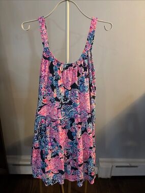 Lilly PulitzerFloral Pink & Navy Sleeveless Sundress Size M